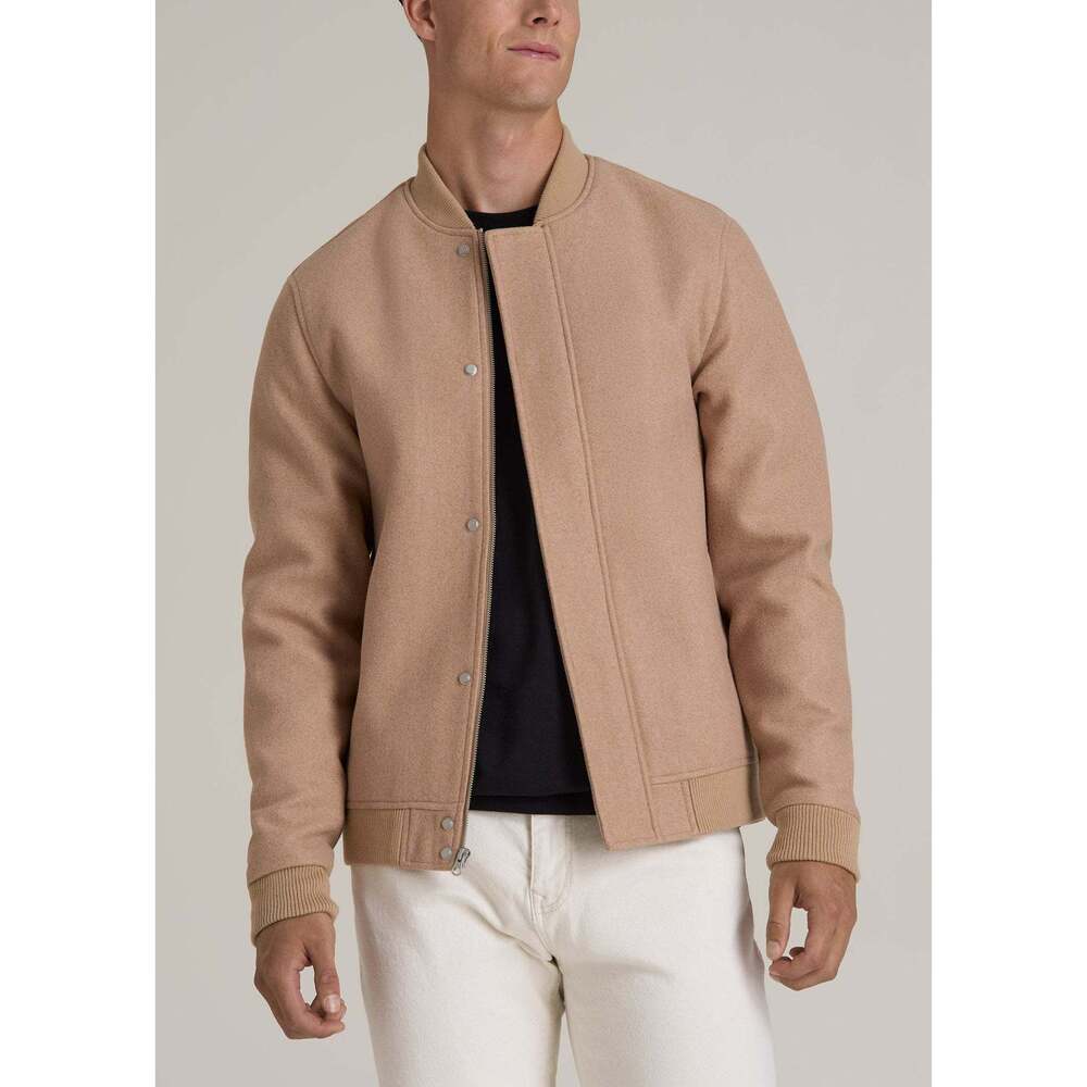 American Tall Melton Varsity Jacket for Tall Men in Light Camel Mix Size XLXL /